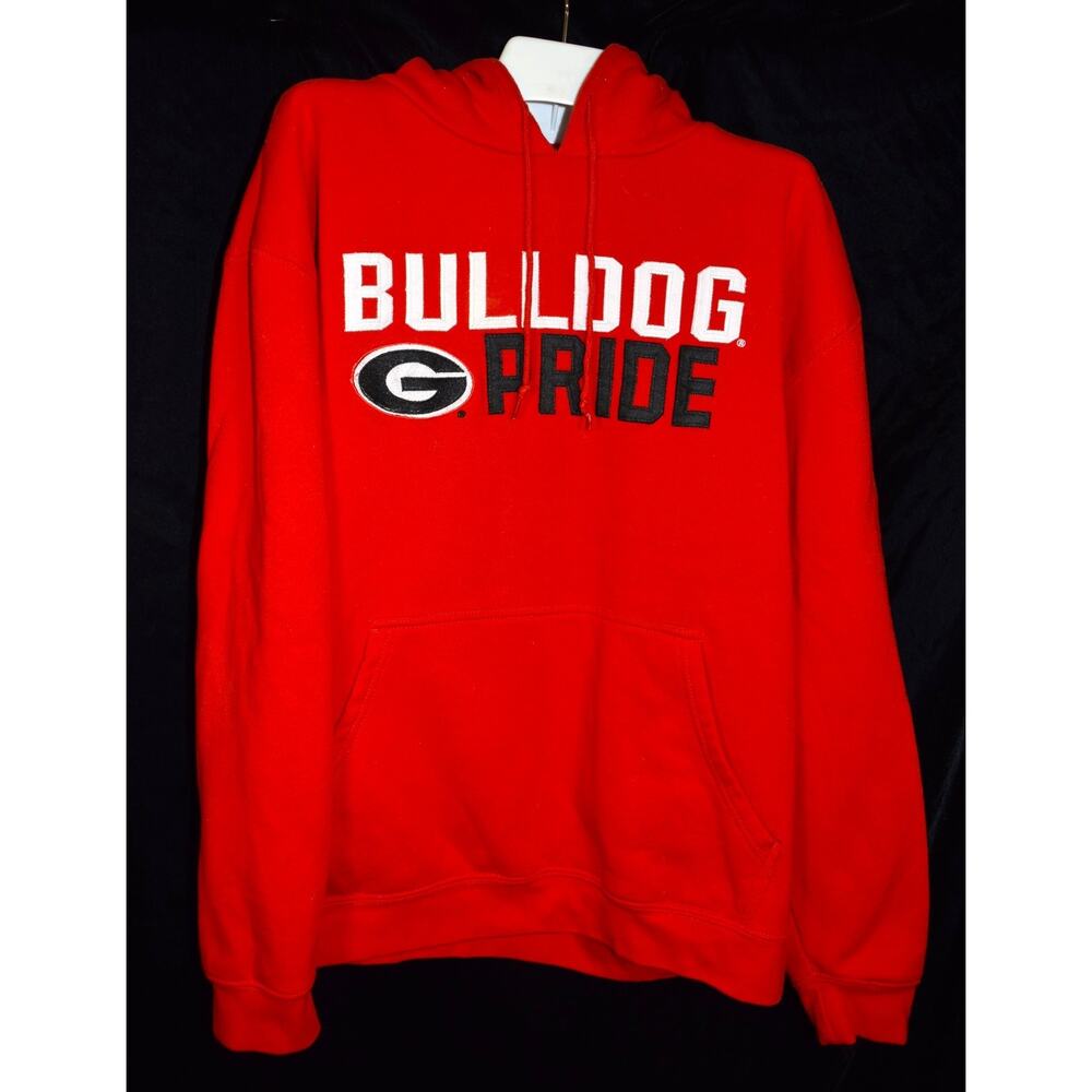 Georgia Bulldog Pride Red Hoodie Sweatshirt NCAA Pouch Pockets Spellout Sz XL